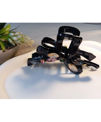 Euro Aksesuar Lüks Kristal Taş İşlemeli Modern Fiyonk Tasarım Büyük Boy Mandal Toka - 9 cm