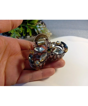 Euro Aksesuar Premium Koleksiyon Kristal Taşlı ve Markiz Kesim Cam Detaylı Orta Boy Mandal Toka - 5 cm