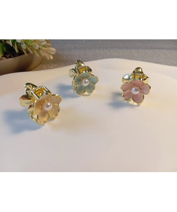 Euro Aksesuar 2li Set İnci Detaylı Mine İşlemeli Mini Çiçek Mandal Toka - 2 cm