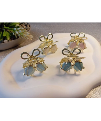 Euro Aksesuar Bahar Serisi Lale Figürlü ve Fiyonk Detaylı Altın Kaplama Mini Metal Mandal Toka - 3 cm