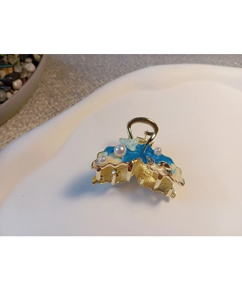 Euro Aksesuar Okyanus Serisi İncili ve Balık Kuyruğu Figürlü Altın Kaplama Metal Mandal Toka - 3 cm