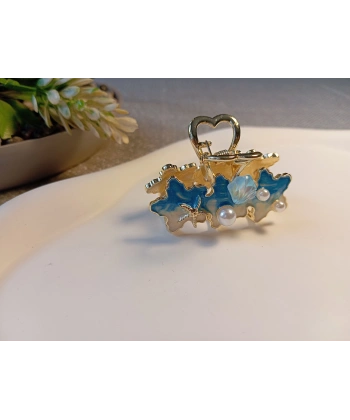 Euro Aksesuar Deniz Esintisi Serisi İncili ve Deniz Yıldızlı Altın Kaplama Metal Mandal Toka - 4 cm