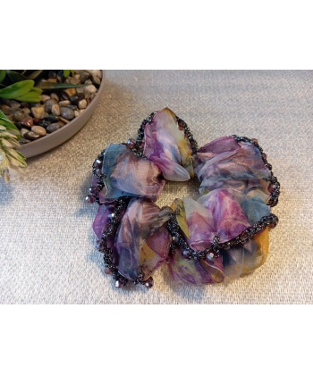 Euro Aksesuar Kenarı Kristal Boncuk İşlemeli Şifon Simit Toka - Bohem Şık Scrunchie Set