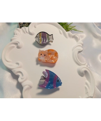 Euro Aksesuar Kedi ve Balık Figürlü 3lü Mini Mandal Toka Seti (2-3 cm)