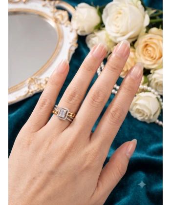 Xuping Jewelry Kadın Baget Kesim Zirkon Taşlı Zincir Detaylı Yüzük (8 Numara) 14 K Kaplama