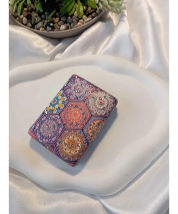 8x2 cm Altıgen Mandala Desenli Taşlı Dikdörtgen Cep Aynası