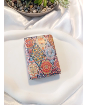 8x2 cm Etnik Mandala Desenli Taşlı Dikdörtgen Cep Aynası