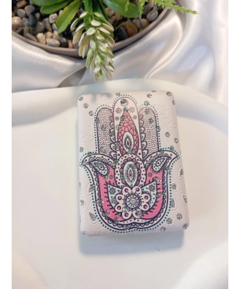 8x2 cm Fatmanın Eli Desenli Taşlı Dikdörtgen Cep Aynası