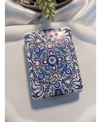 8x2 cm Nazar Boncuğu ve Mandala Desenli Taşlı Dikdörtgen Cep Aynası
