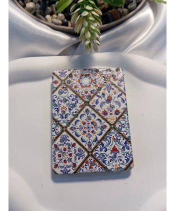7x1 cm Klasik Çini Motifli Taşlı Dikdörtgen Cep Aynası