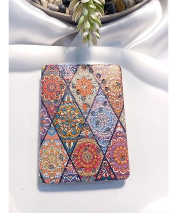 Etnik Mandala Desenli Işıltılı Katlanabilir Dikdörtgen Cep Aynası (7x1 cm)