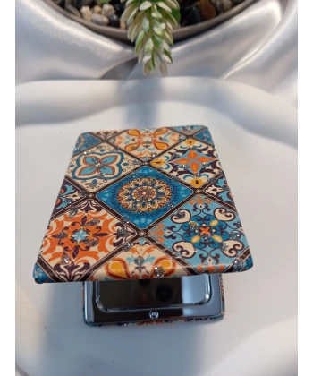 Çini Motifli Işıltılı Dikdörtgen Cep Aynası (7x1 cm)