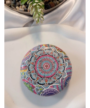 Rengarenk Mandala Desenli Işıltılı Yuvarlak Cep Aynası