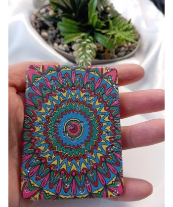 Canlı Renkli Mandala Desenli Işıltılı Dikdörtgen Cep Aynası (7x1 cm)