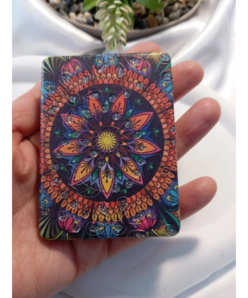 Koyu Zeminli Canlı Mandala Desenli Işıltılı Dikdörtgen Cep Aynası (7x1 cm)