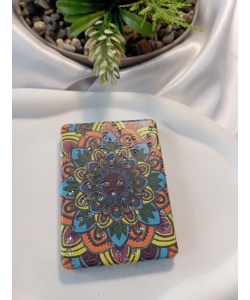 Rengarenk Mandala Desenli Işıltılı Dikdörtgen Cep Aynası (7x1 cm)
