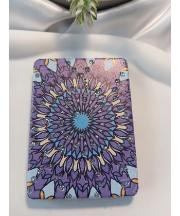 Mor ve Mavi Tonlu Mandala Desenli Işıltılı Dikdörtgen Cep Aynası (7x1 cm)
