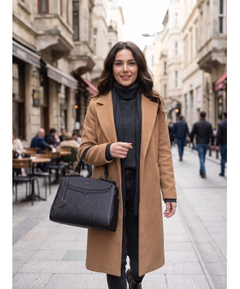 Label Özel Tasarım Şık Kadın El Çantası - Fermuar Detaylı (Siyah / Krem Seçenekleri İle)