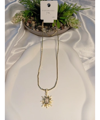 Pul Zincir Detaylı 14 K Kaplamalı Çelik Kolye