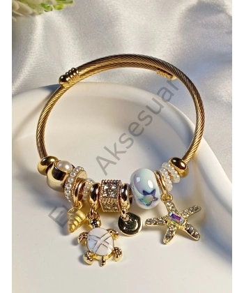 Beyaz Kamplumbağa Figürlü Charmlı Bileklik