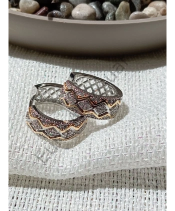 Çelik İki Renkli Dantel Detaylı Küpe