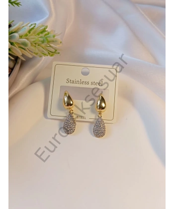 Çelik Küpe Zirkon Taşlı