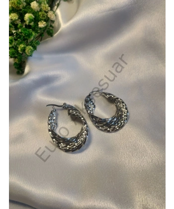 Çelik Silver Asimetrik Küpe