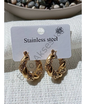 Çelik Taşlı Burgu Küpe