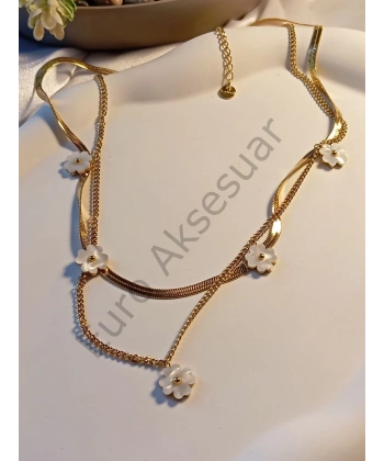 ÇİÇEK DETAYLI İTALYAN ZİNCİRLİ KOLYE