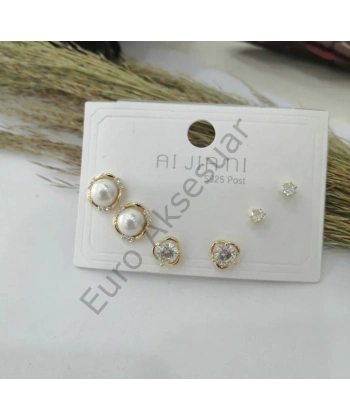 Çoklu VIP Küpe - Gold İncili