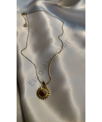 Doğaltaşlı Çelik Güneş Kolye