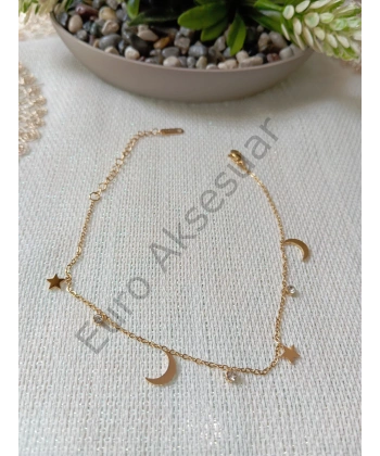 Gold Ay Yıldız Çelik Halhal