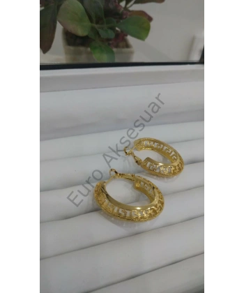 Gold Dantel Bombeli Çelik Halka Küpe