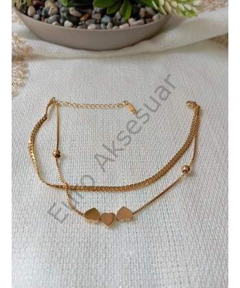 Gold Kalp Detaylı Çelik Halhal