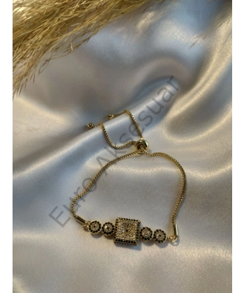 Gold Kare Zirkon Taşlı VIP Bileklik