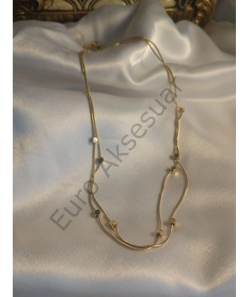 Gold Küp Detaylı İkili Kolye