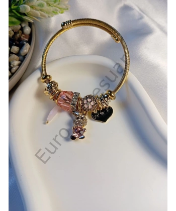 Gold Pembe Tavşan Figürlü Charm Bileklik