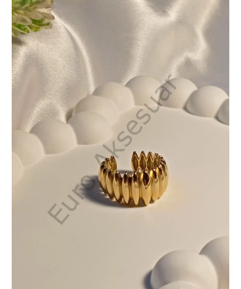 Gold Tırtıklı Çelik Yüzük