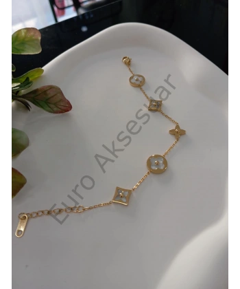 Gold Yonca Detaylı Çelik Bileklik