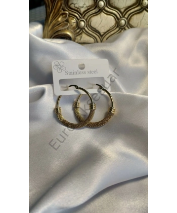 Hasır Detaylı Çelik Halka Küpe