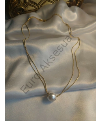 İnci Detaylı Çelik Kolye