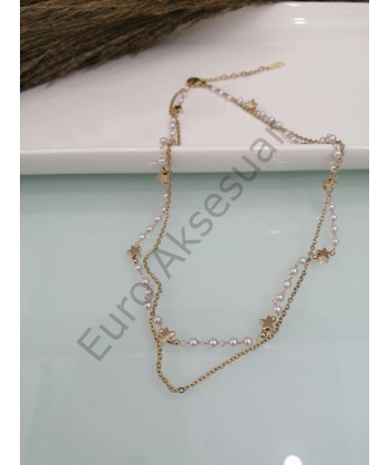 İnci Detaylı Çelik Kolye