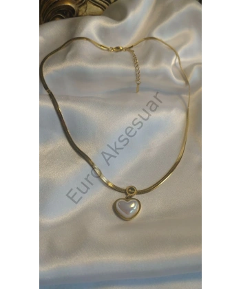 İtalyan Zincir Detaylı Kalp Kolye