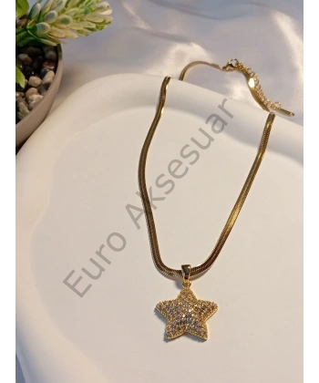İtalyan Zincirli Yıldız Figürlü Çelik Kolye