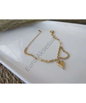 Kalp Detaylı Çelik Bileklik