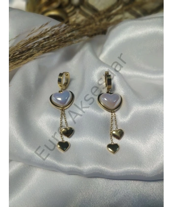 Kalp Detaylı Uzun Çelik Küpe