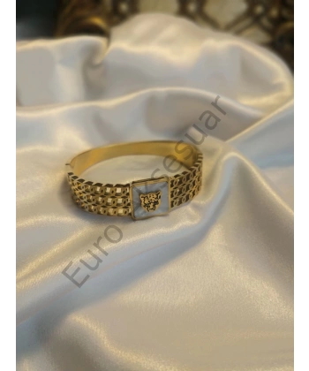 Leopar Desenli Çelik Kelepçe Bileklik