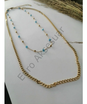 Mavi Boncuk Detaylı Dorikalı Çelik Kolye