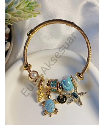 Mavi Kaplumbağa Detaylı Pandora Bileklik