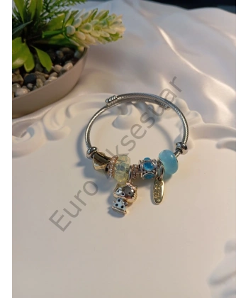 Mavi Renk Kedi Charm Detaylı Pandora